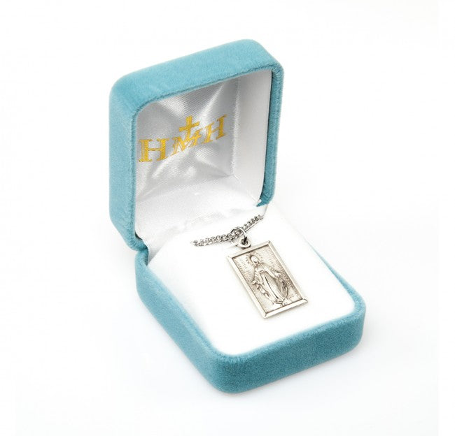 Collar rectangular con medalla milagrosa en plata de ley
