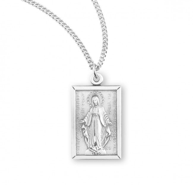 Collar rectangular con medalla milagrosa en plata de ley