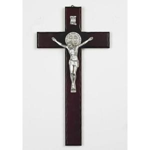 Cruz de San Benito en madera de cerezo - Tono plateado