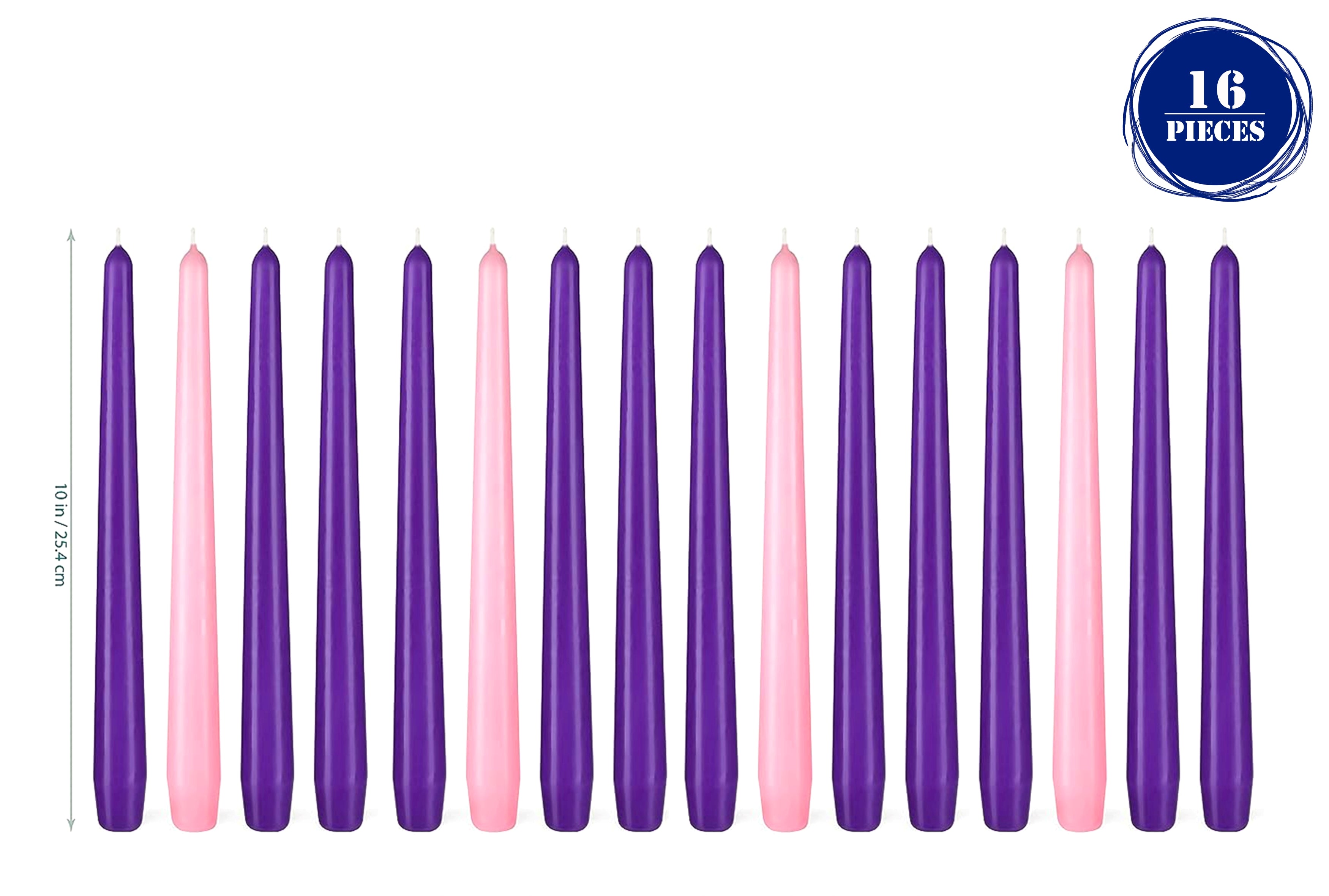 Velas cónicas de Adviento, 16 piezas, 12 moradas y 4 rosas
