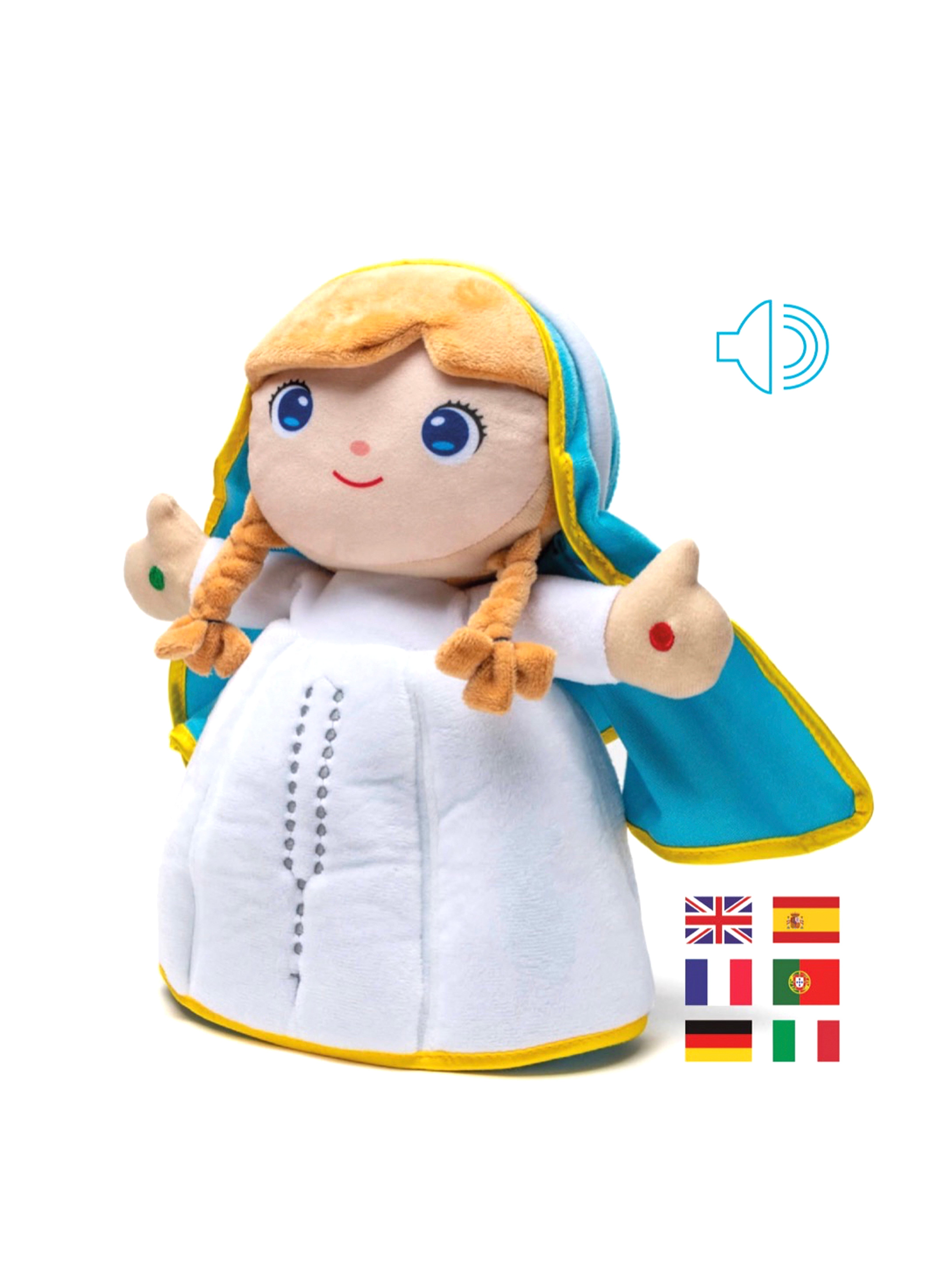 Peluche Virgen María 12" Oraciones 6 idiomas
