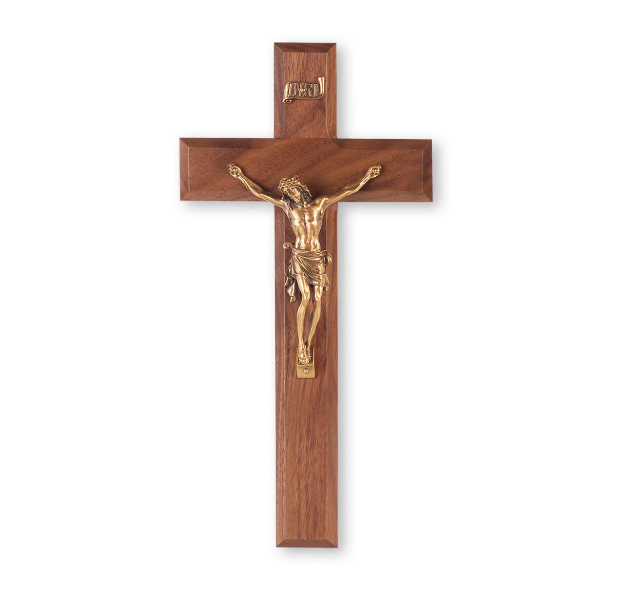 Cruz de nogal de 10" con cuerpo bañado en oro de museo