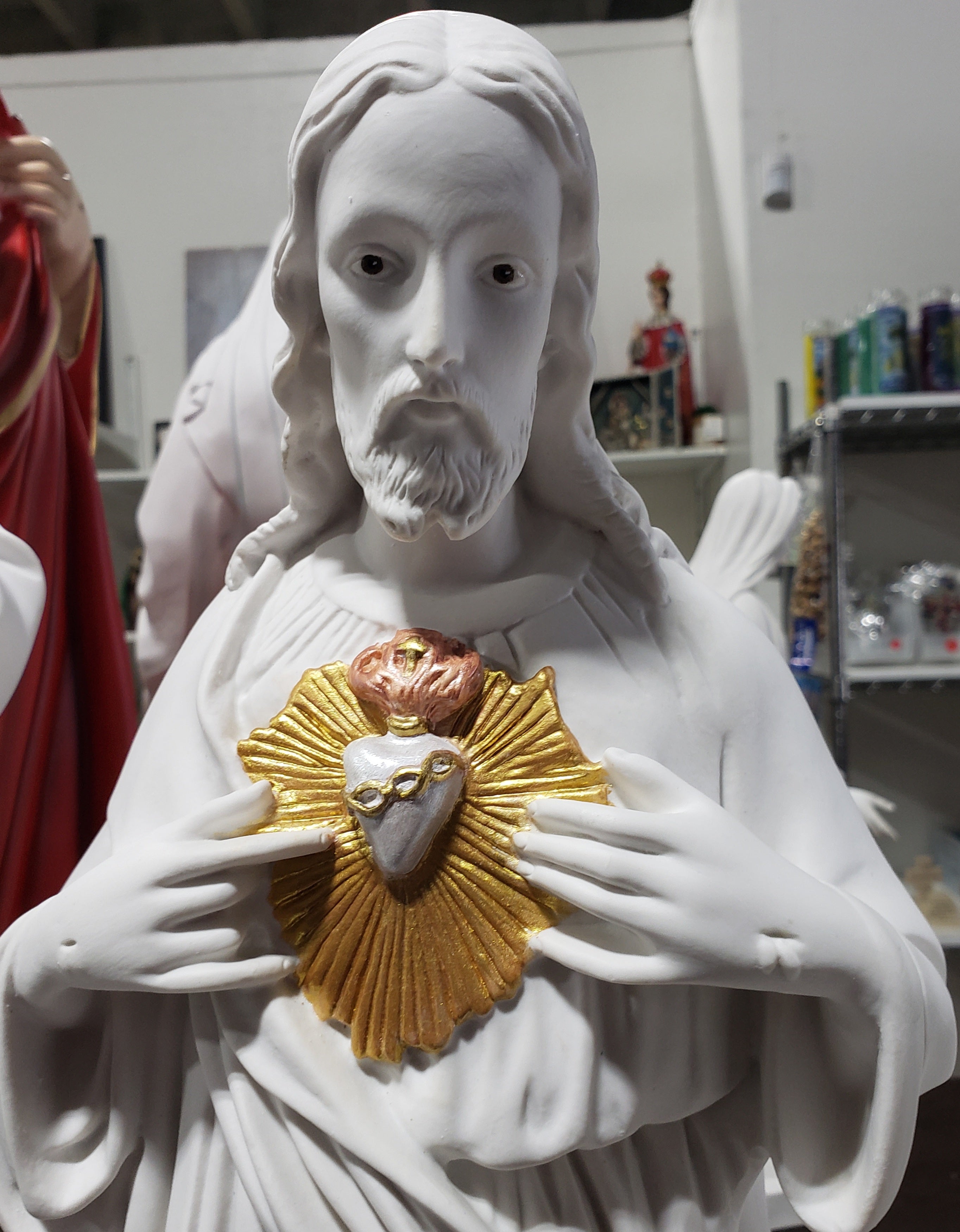 24" Sacred Heart of Jesus / Sagrado Corazon de Jesus Collection White-Gold- Hand Painted