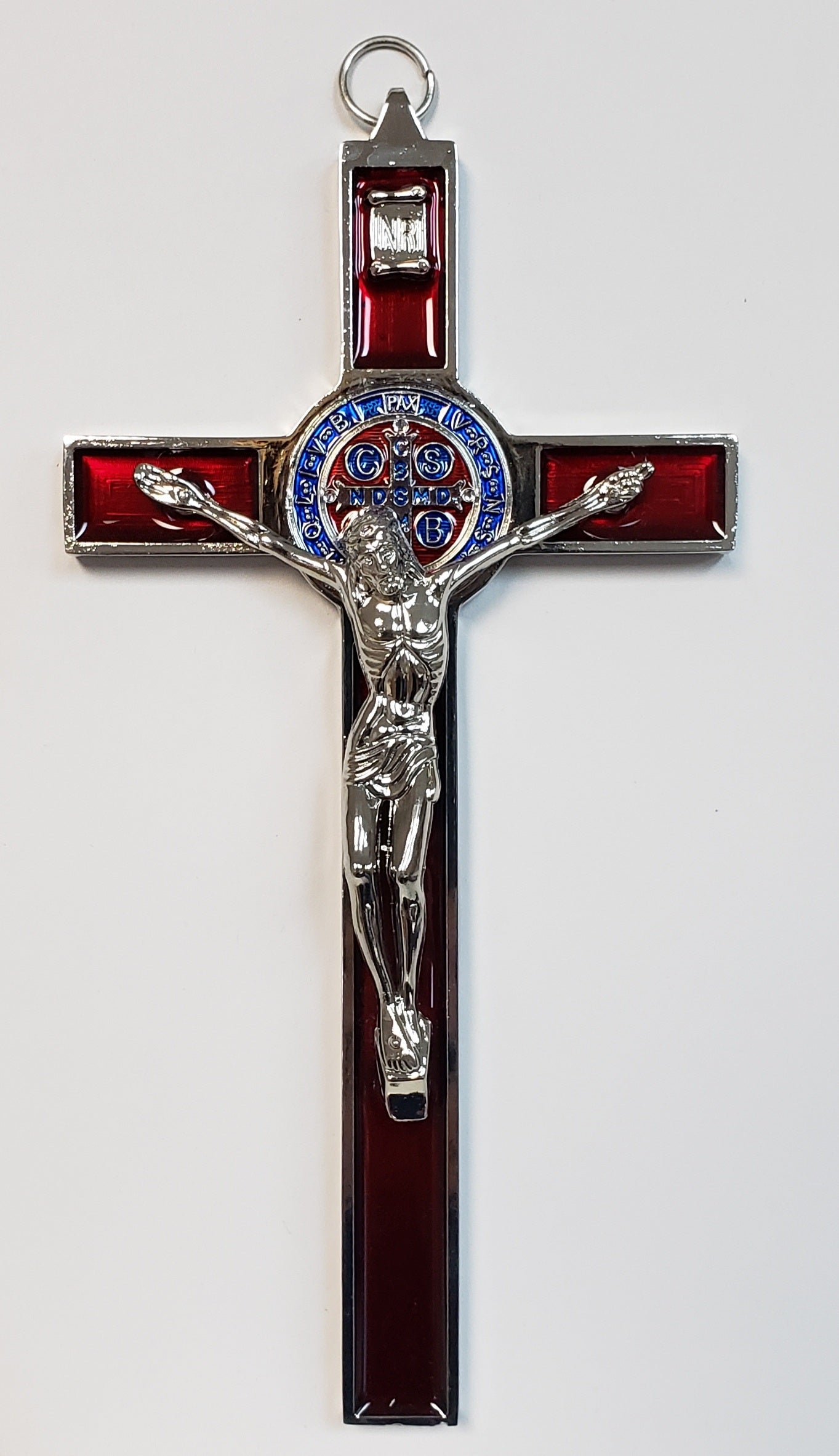St Benedict Crucifix with Red enamel and silver tone