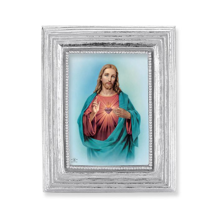 Marco plateado con estampado del Sagrado Corazón