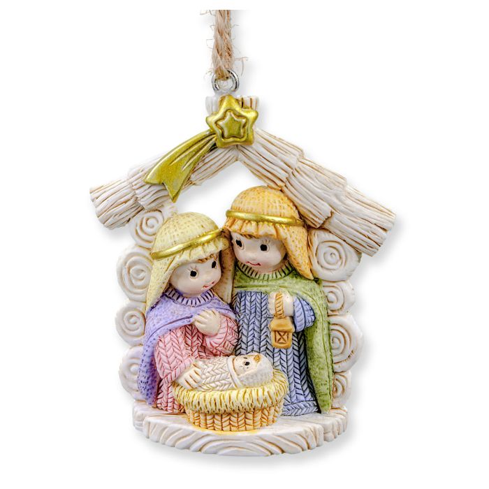 Adorno de la Sagrada Familia con el Niño Jesús en hilo de resina (2-1/2 pulgadas)