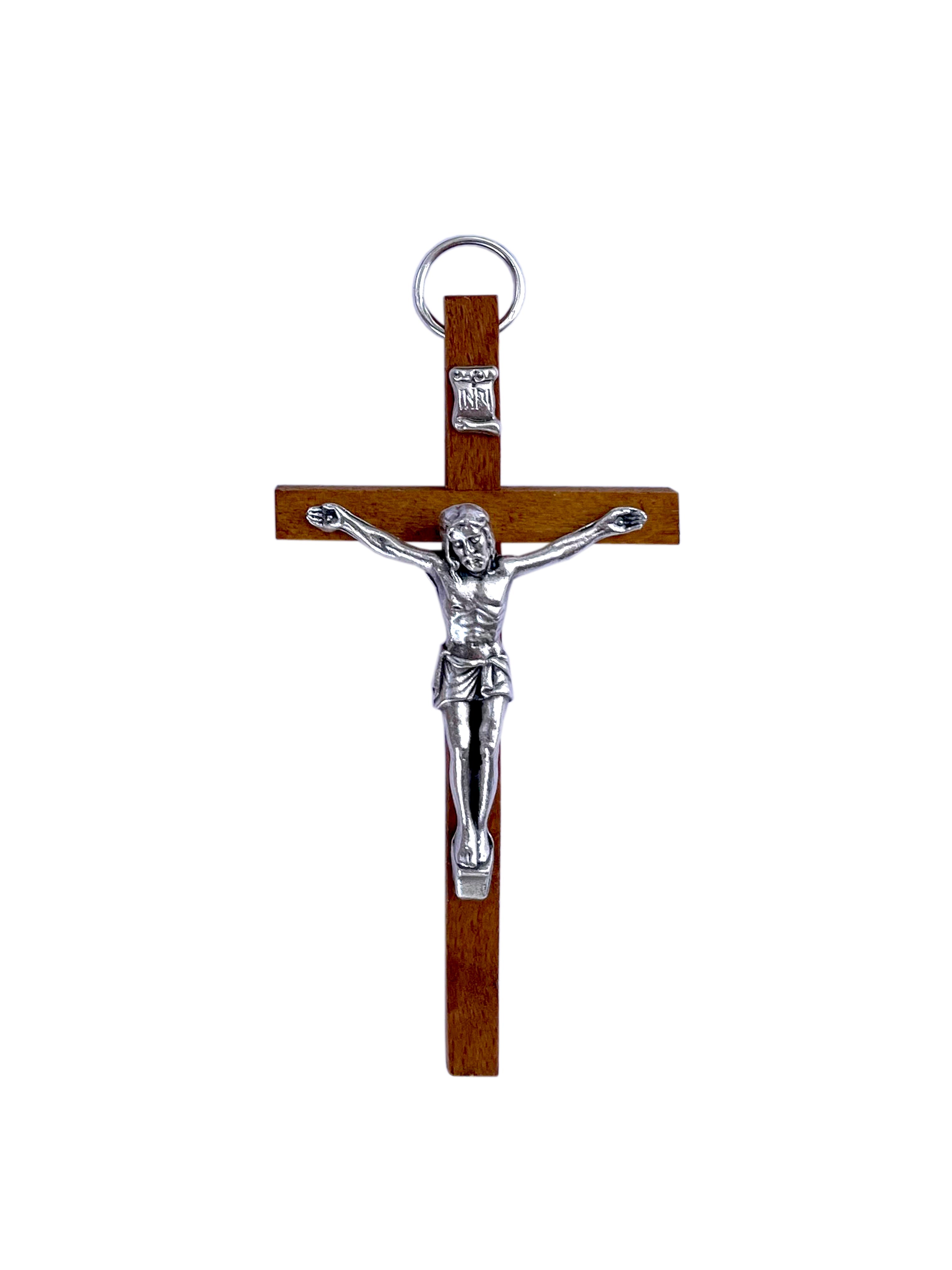 Crucifijo de madera dura, marrón oscuro, 3,2"