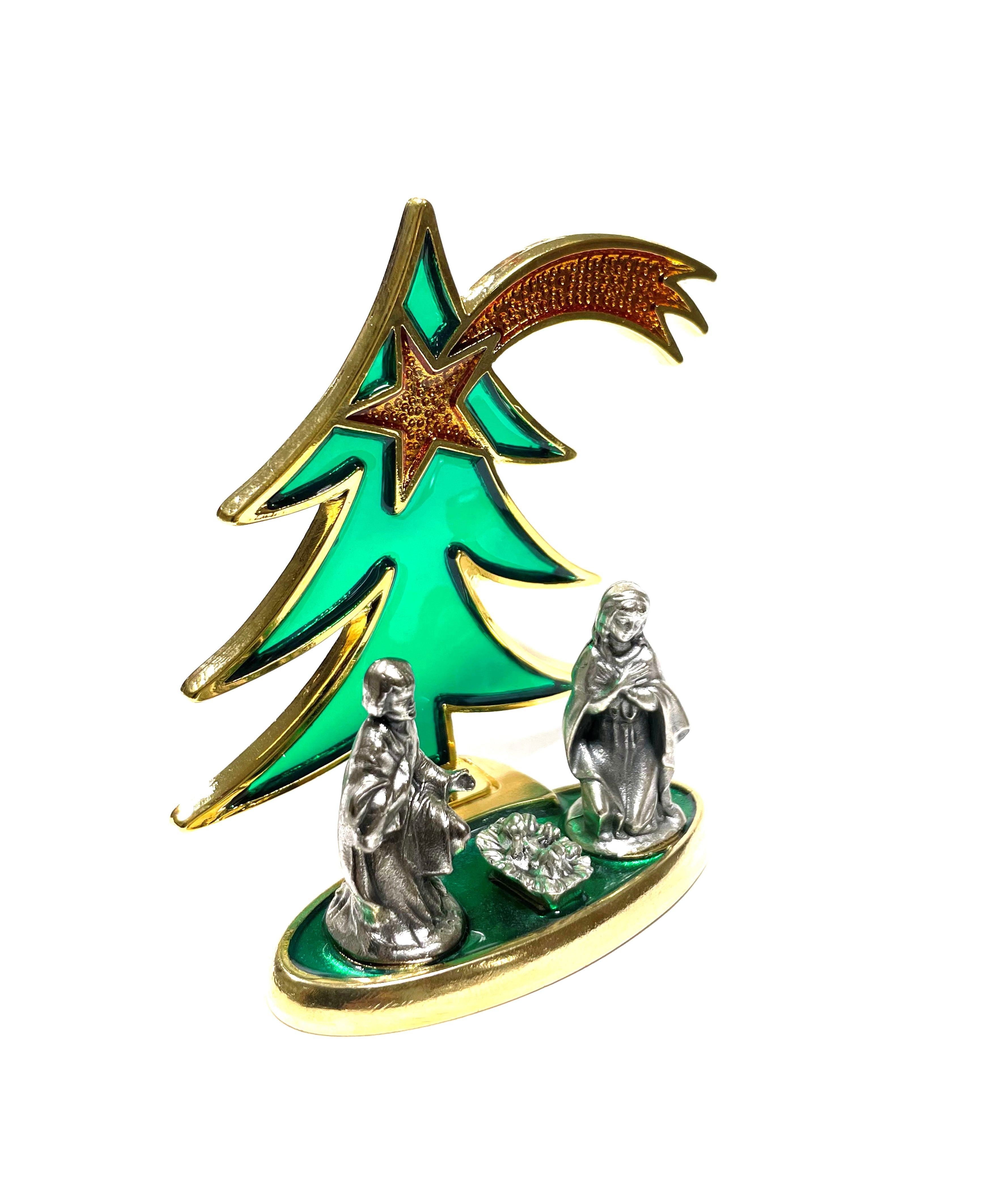 Nativity with Christmas tree stained glass style