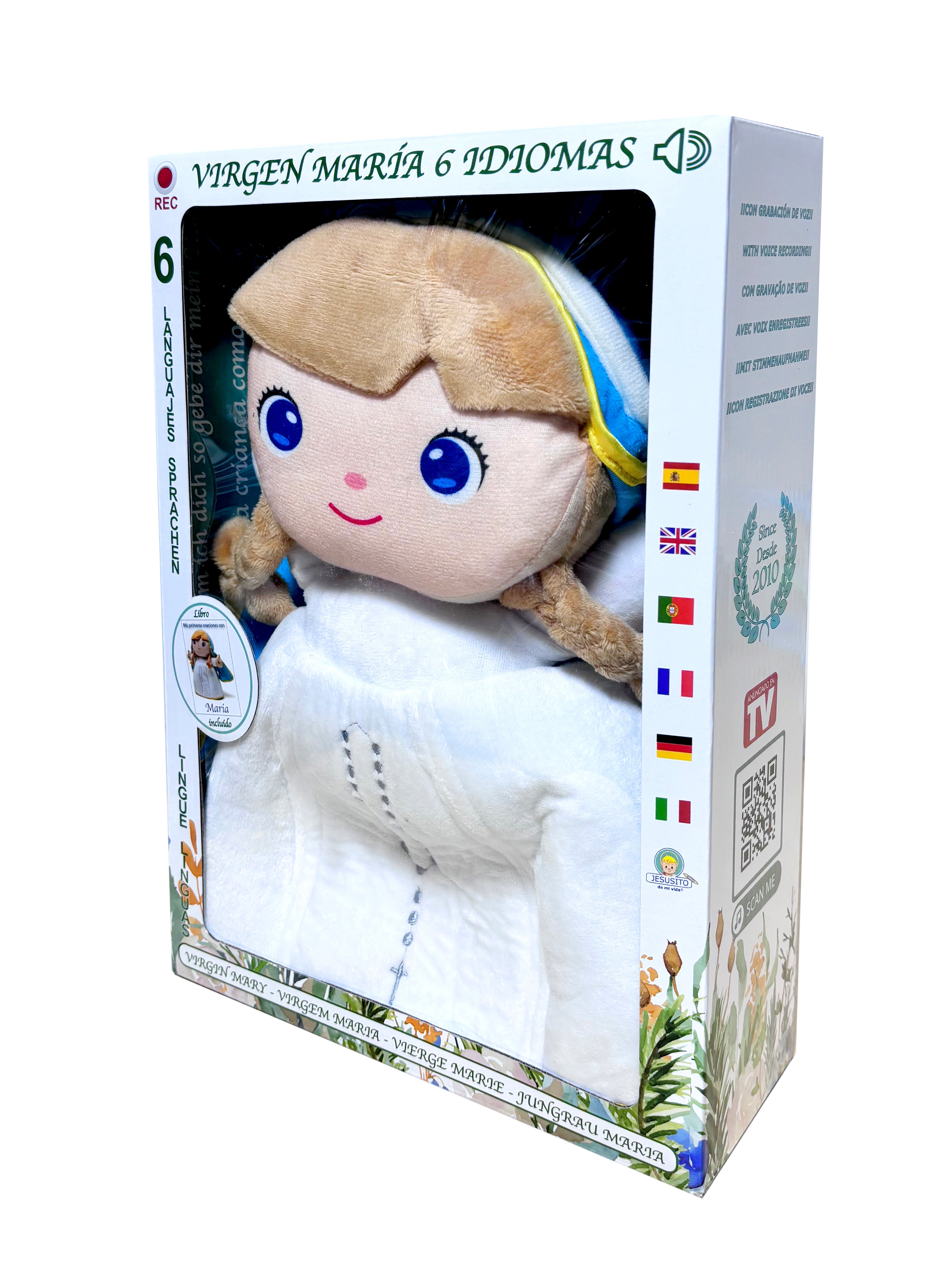 Peluche Virgen María 12" Oraciones 6 idiomas