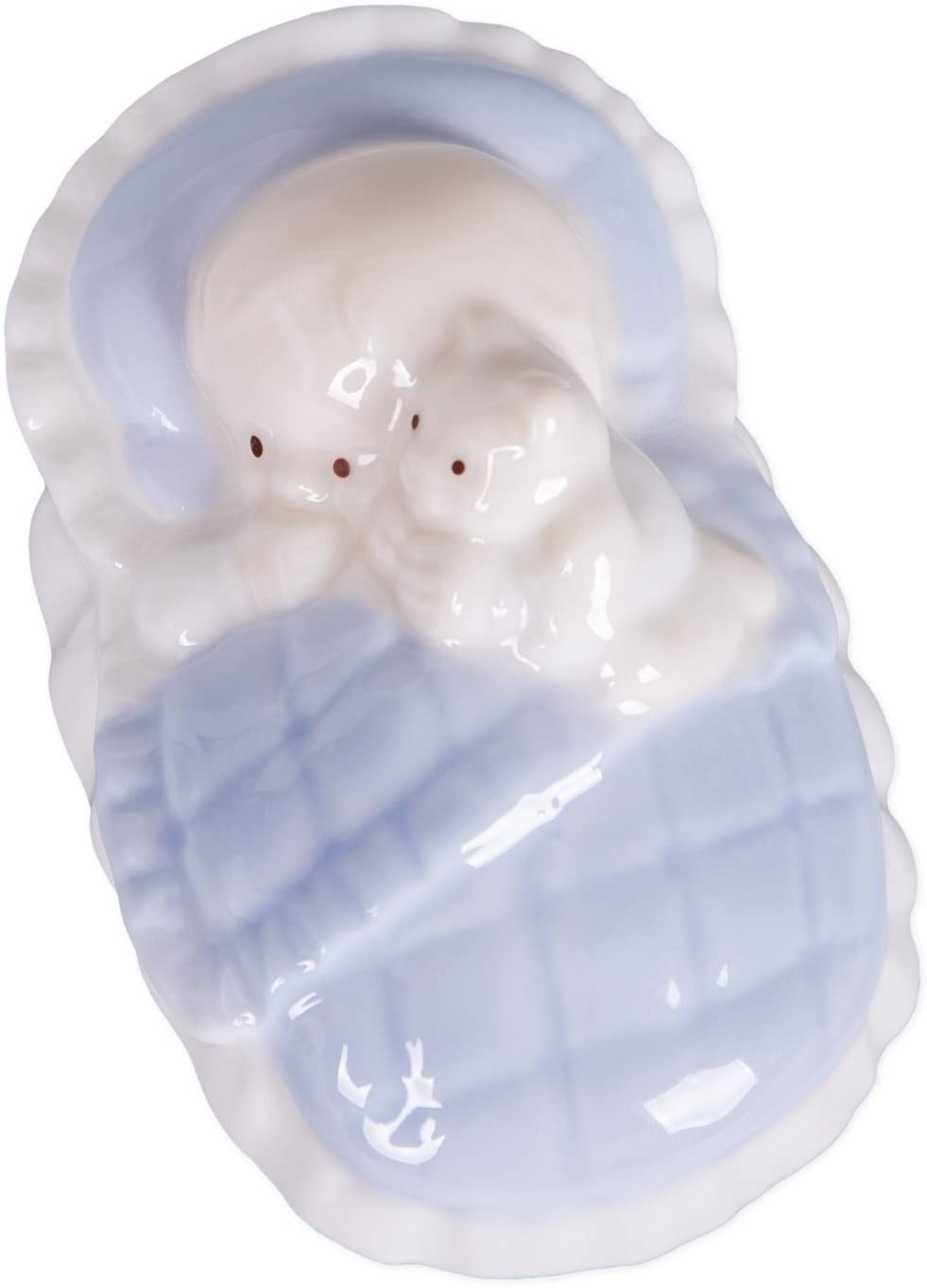 Rosario en caja de porcelana para recuerdo de bebé niño color azul
