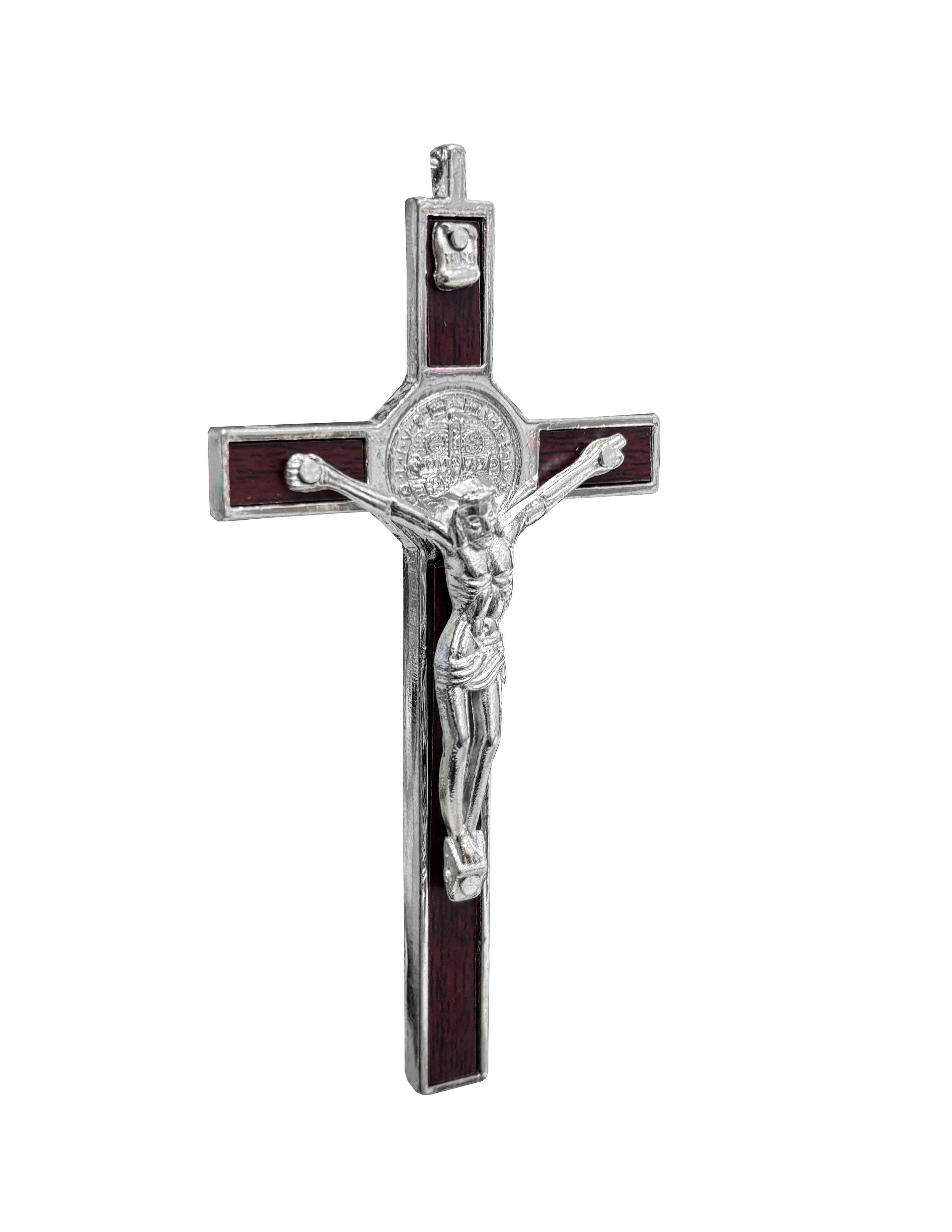 Rosario de pared de cuentas de cristal con crucifijo y medalla de San Benito