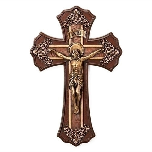 Crucifijo de pared de estilo victoriano romano de 10,25 cm con acabado en roble y oro antiguo