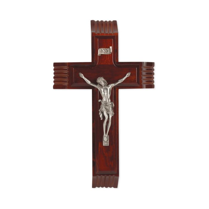 10" Dark Cherry Sick Call Crucifix with a Fine Pewter Corpus