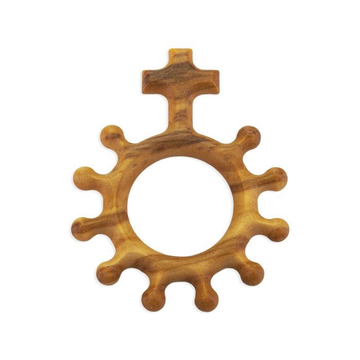 Anillo rosario de madera de olivo de 1 1/2" con cruz