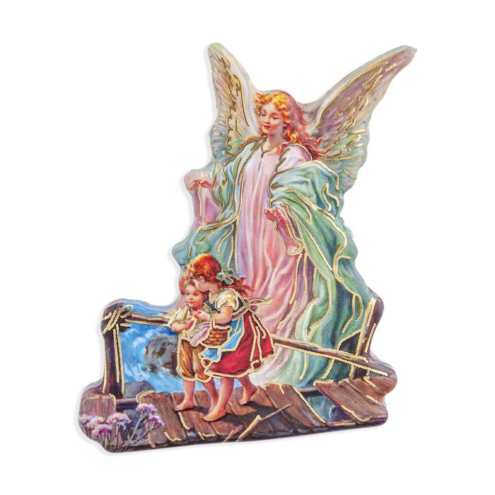 Estatuilla de resina magnética de 3" del ángel guardián en 2D con detalles dorados