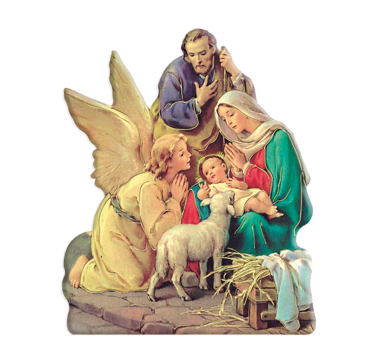 Estatuilla de resina magnética de 3" de la Sagrada Familia con ángel en 2D con detalles dorados