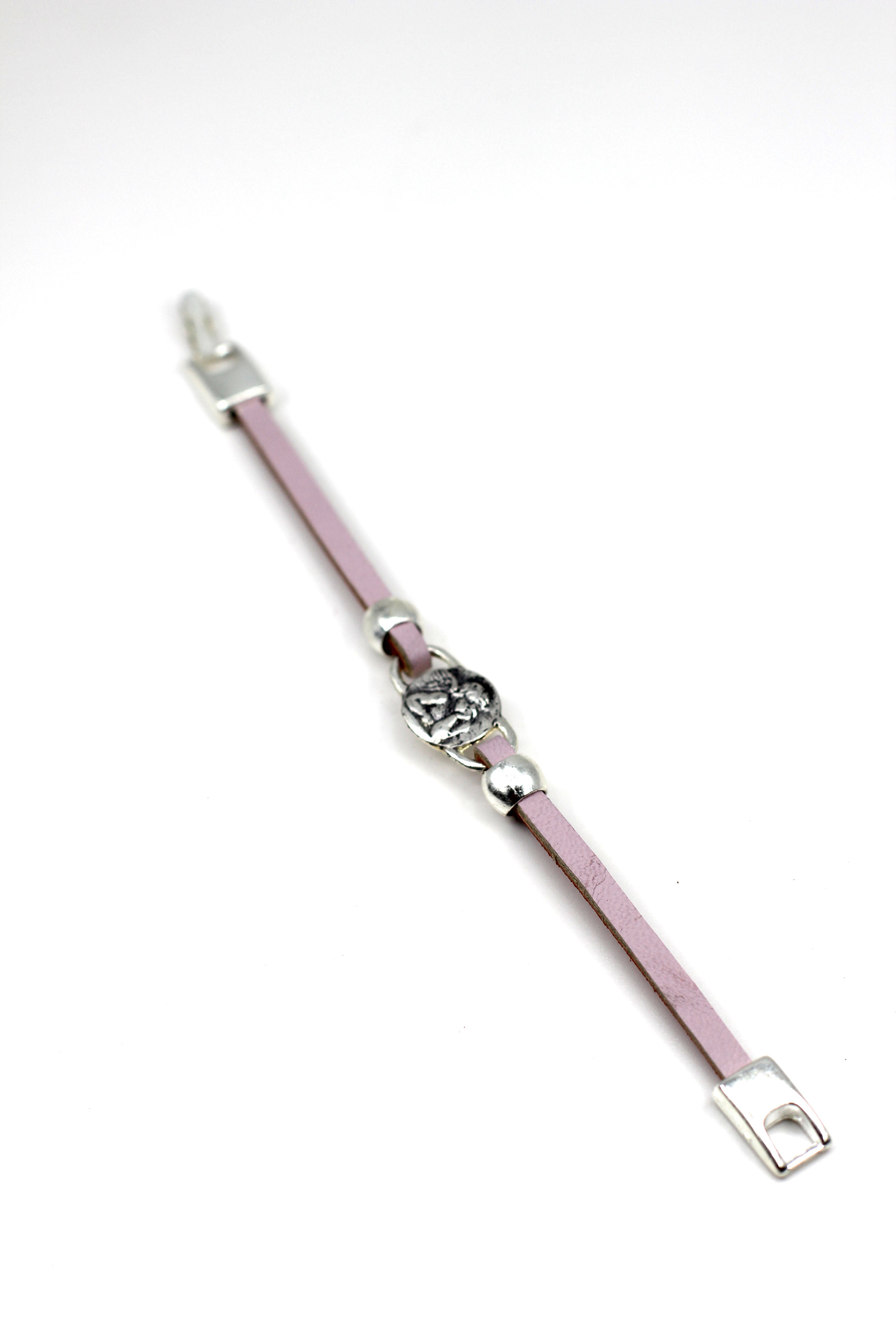 Pulsera Niña El Ángel de la Guarda joyería artesanal con una sola tira de piel de la Colección Graciela