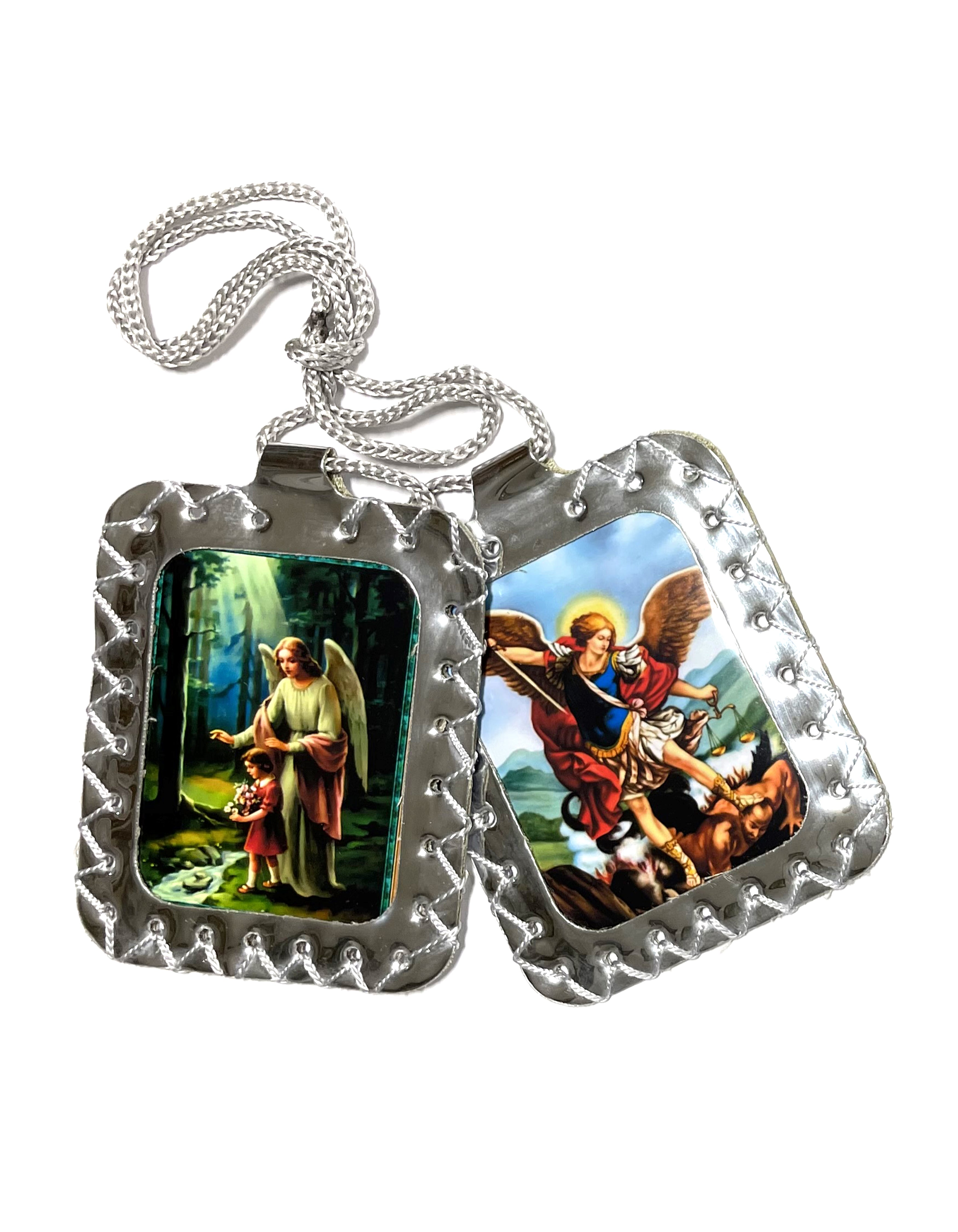 Extra large leather silvering scapular, Escapulario extra grande de cuero plateado