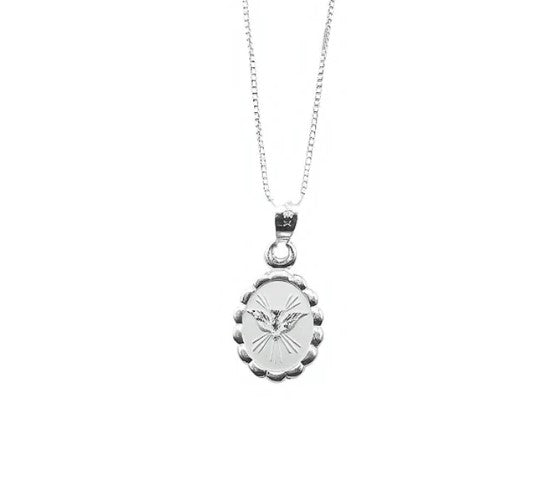 Silver Holy Spirit Oval-Pendant Necklace