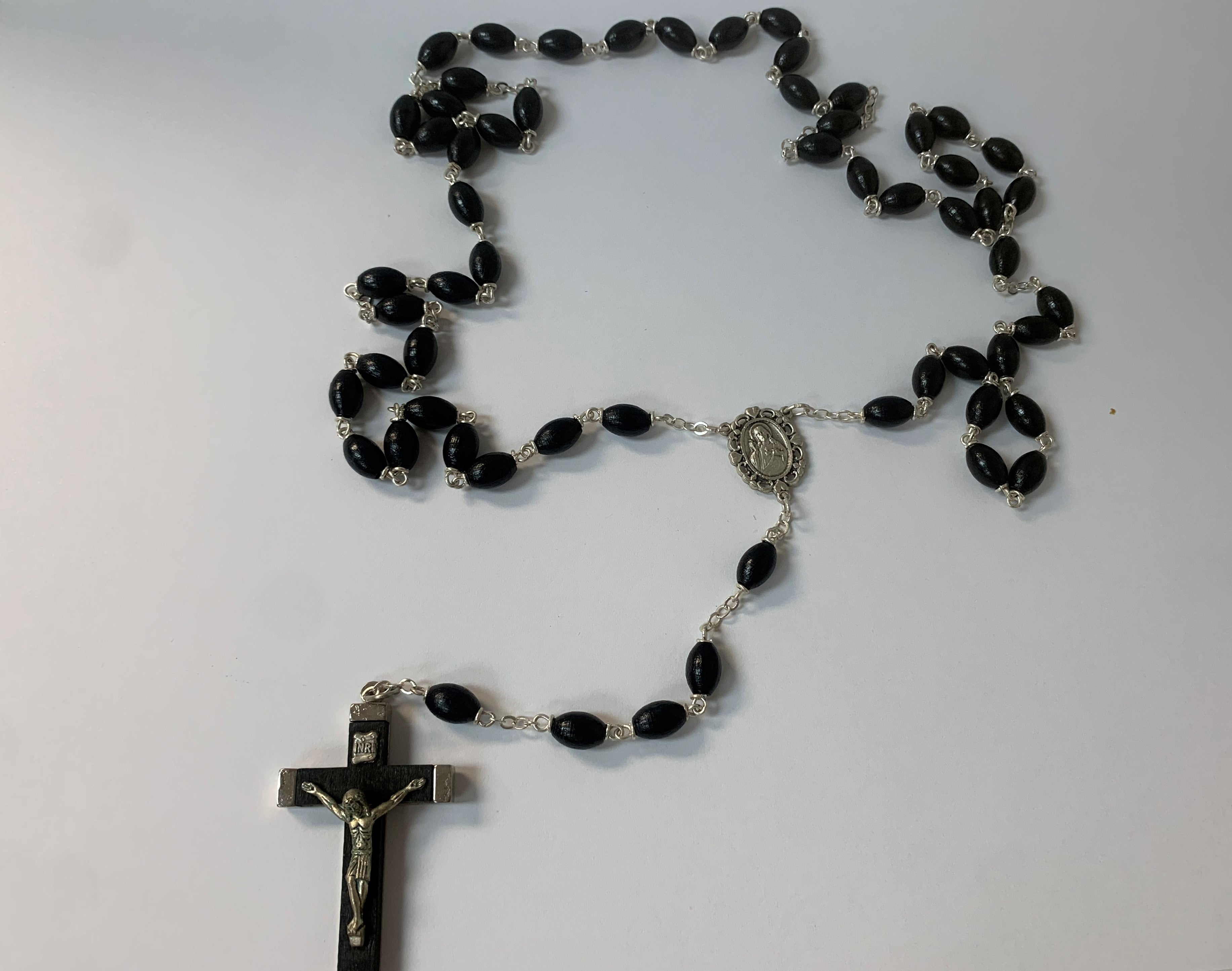 Wood Roary with Center of Sacred Heart of Jesus