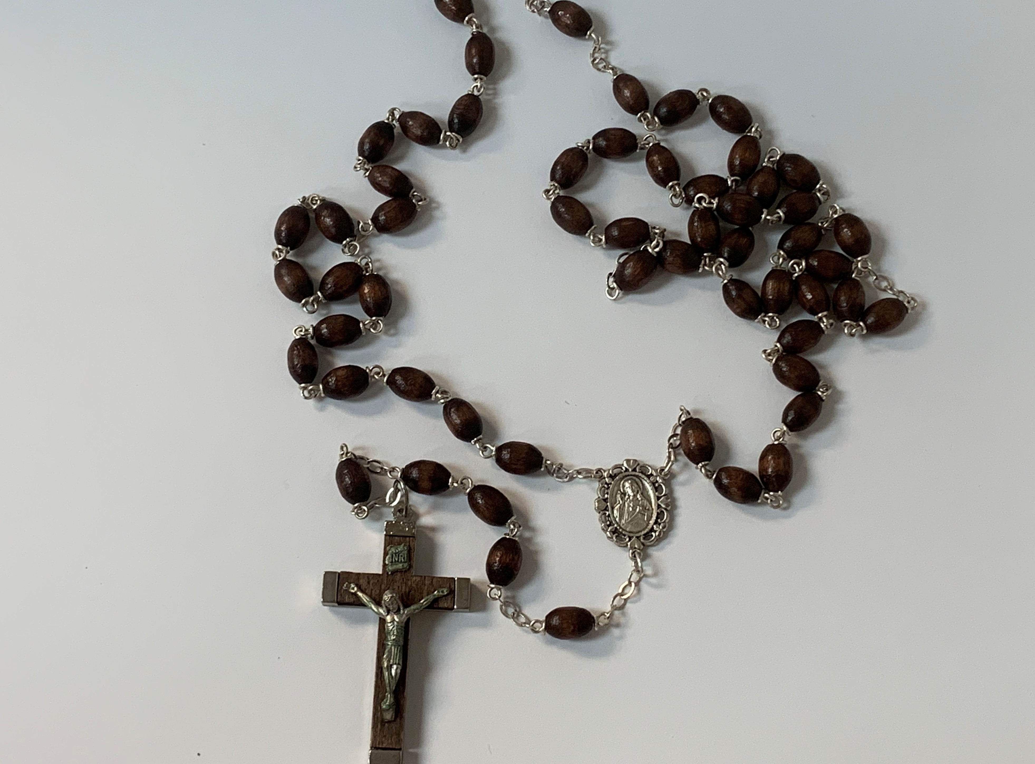 Wood Roary with Center of Sacred Heart of Jesus