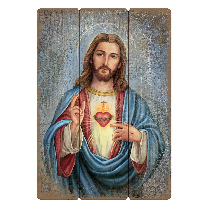 Letrero de palé de gran formato con el Sagrado Corazón
