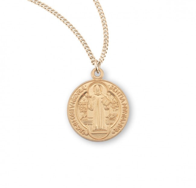 Medalla de San Benito redonda de oro sobre plata de ley