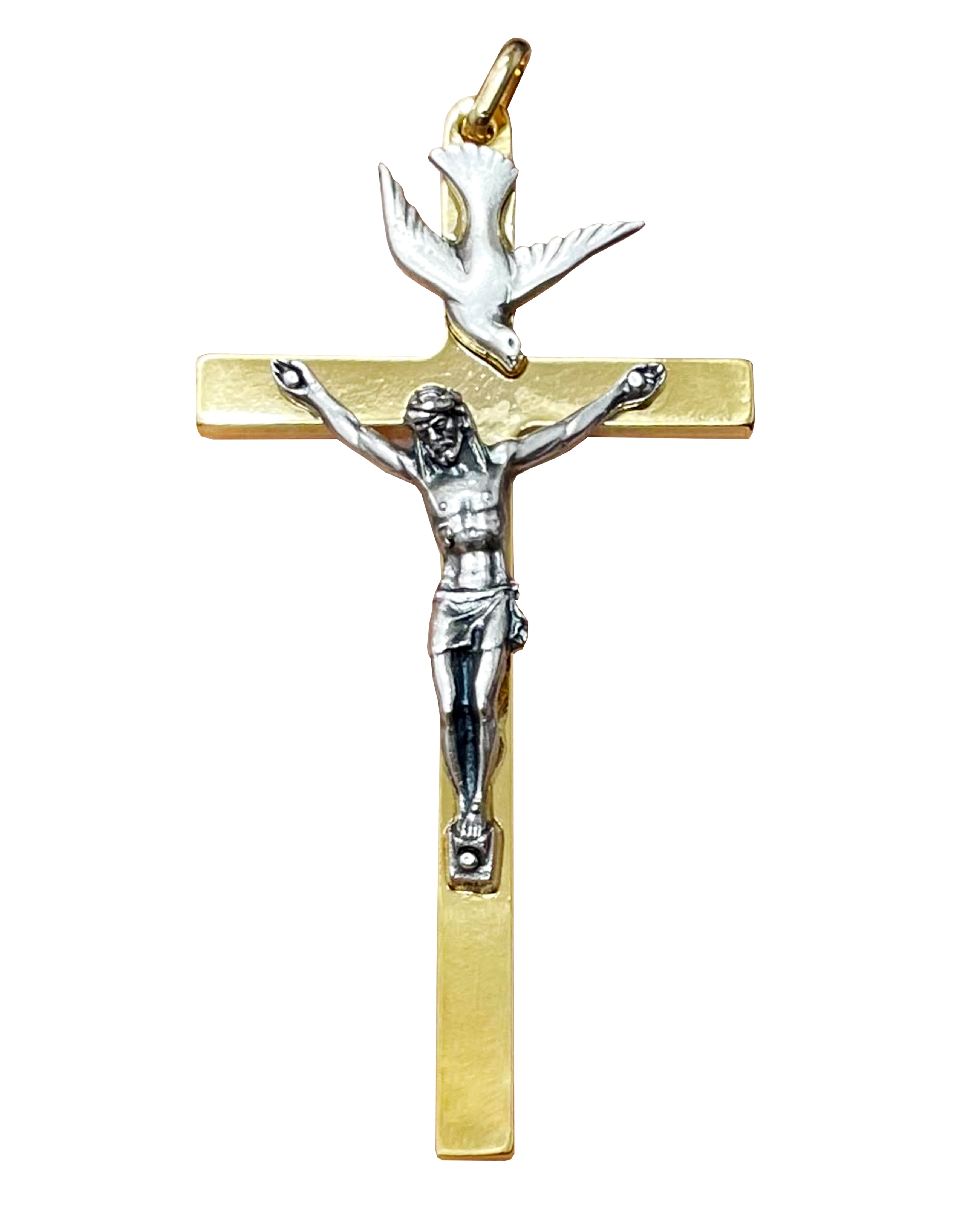 Crucifijo del Espíritu Santo en oro y plata de 3,5"