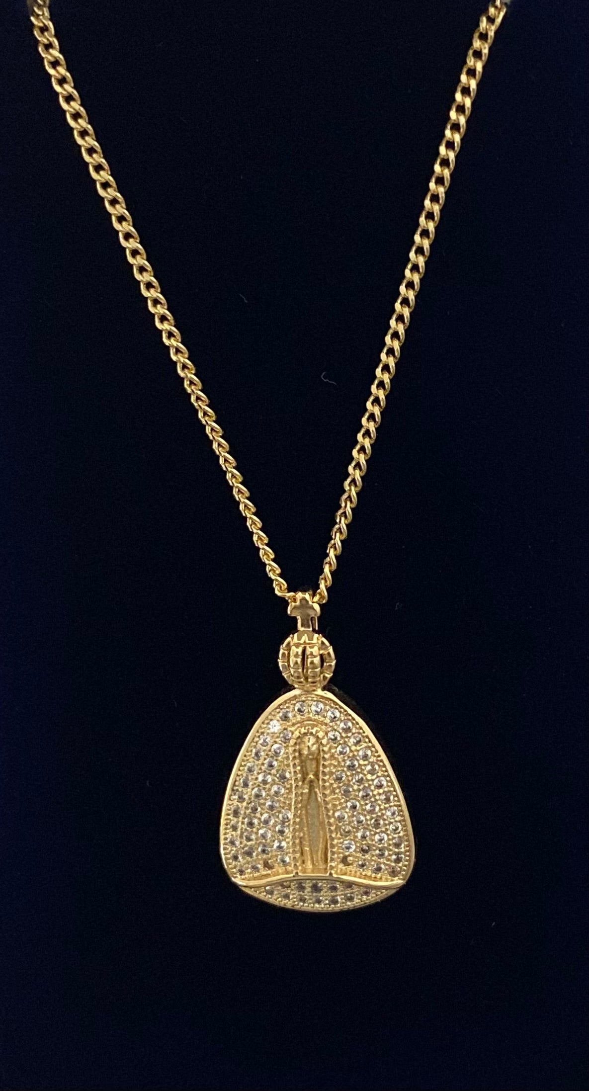 Nuestra Señora de la Caridad (Caridad del Cobre) 14k gf con dije y collar de cristales