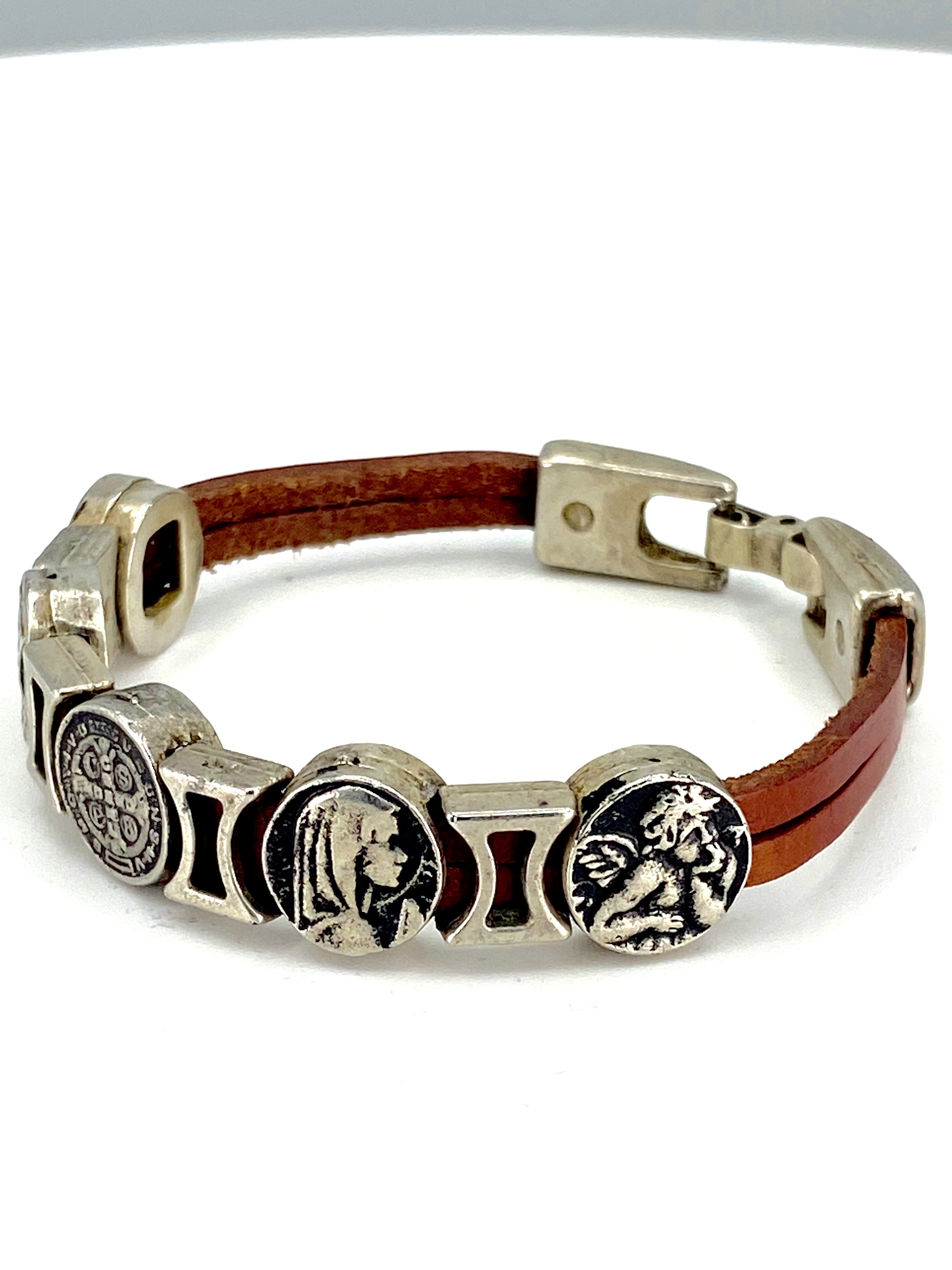 Vintage Bracelet of Virgen Mary, St. Benedict, Sacred Heart of Jesus, Guardian Angel, and The Holy Spirit handmade jewelry by Graciela's Collection