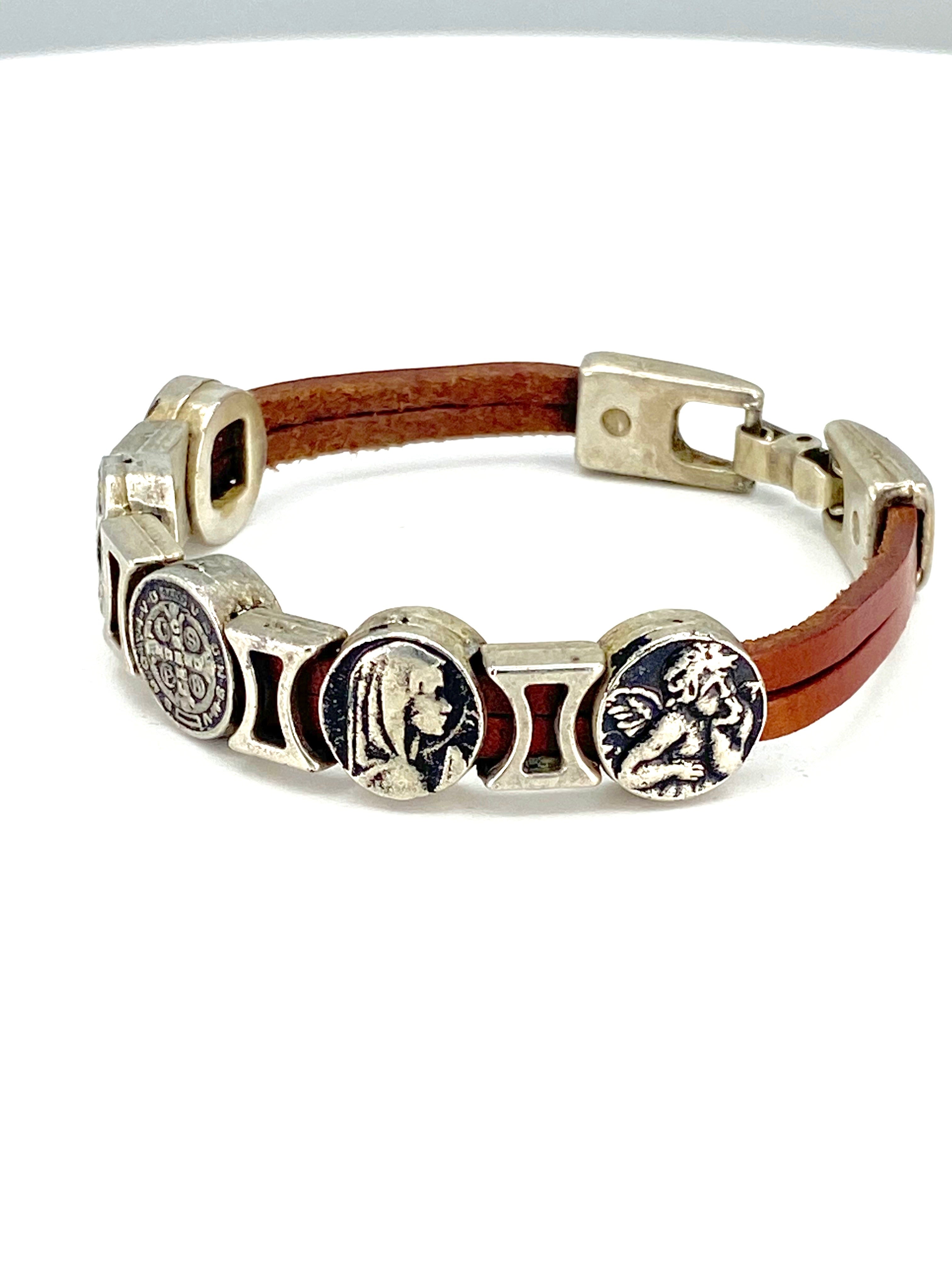 Vintage Bracelet of Virgen Mary, St. Benedict, Sacred Heart of Jesus, Guardian Angel, and The Holy Spirit handmade jewelry by Graciela's Collection