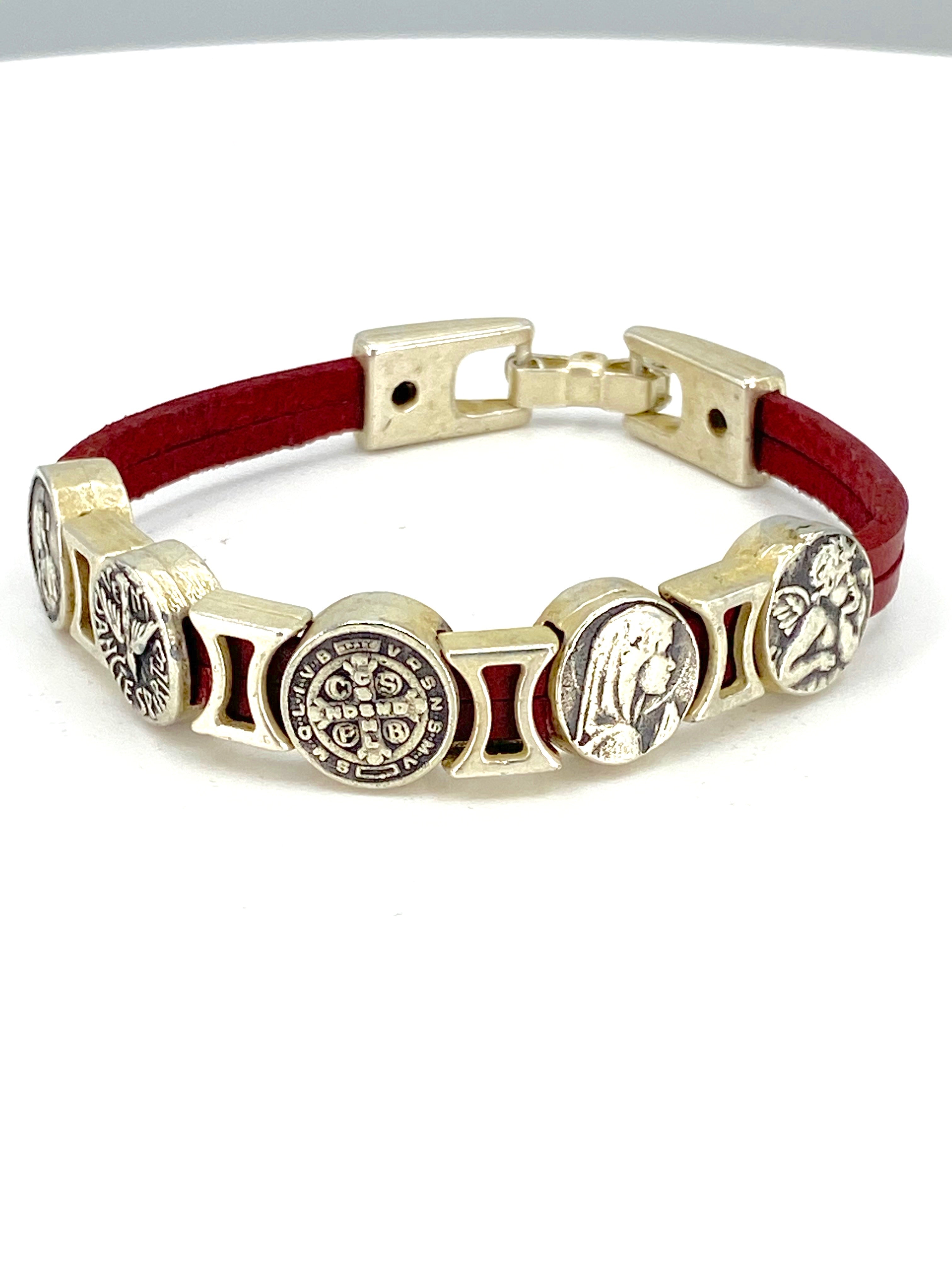 Vintage Bracelet of Virgen Mary, St. Benedict, Sacred Heart of Jesus, Guardian Angel, and The Holy Spirit handmade jewelry by Graciela's Collection