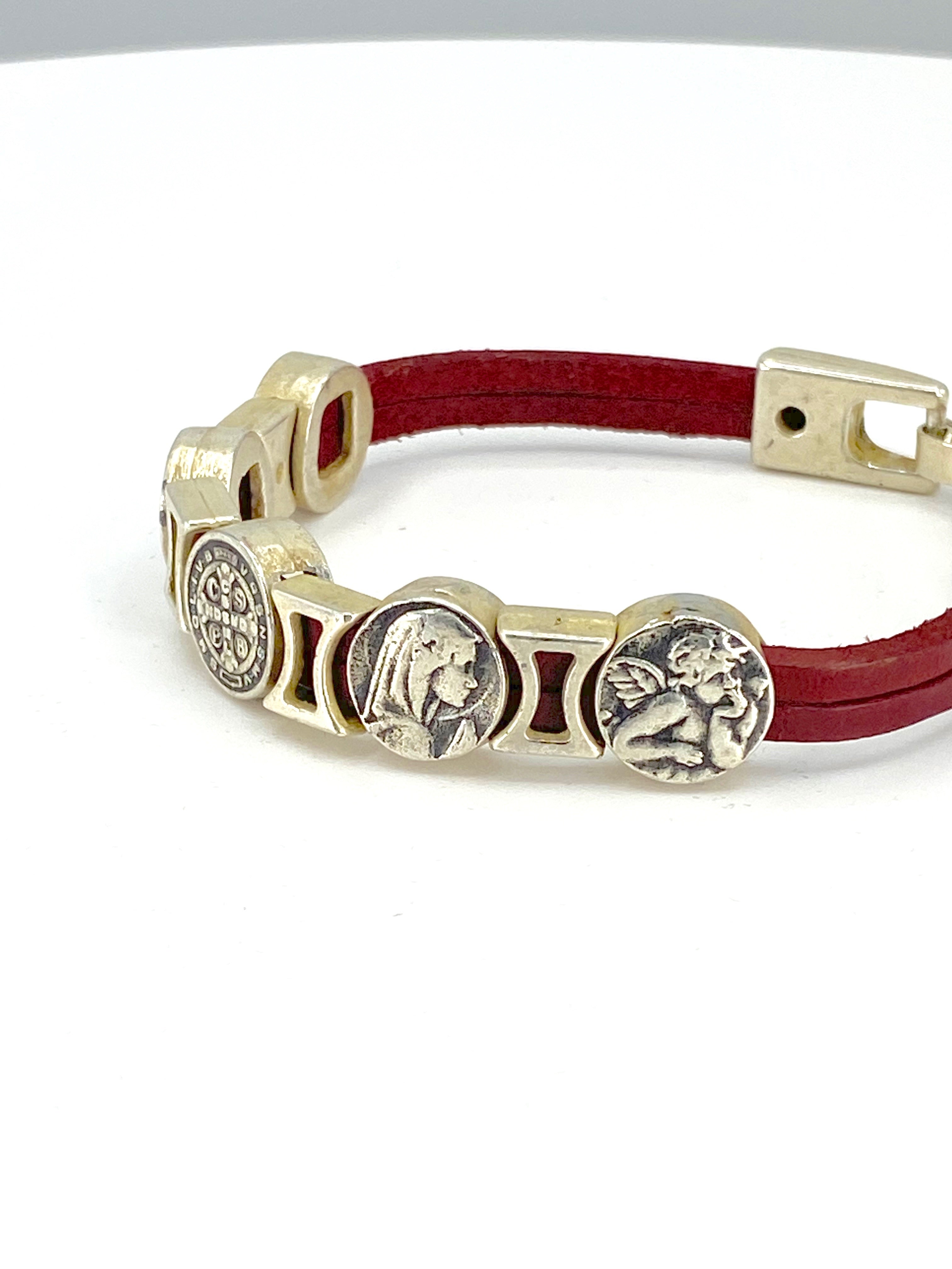 Vintage Bracelet of Virgen Mary, St. Benedict, Sacred Heart of Jesus, Guardian Angel, and The Holy Spirit handmade jewelry by Graciela's Collection