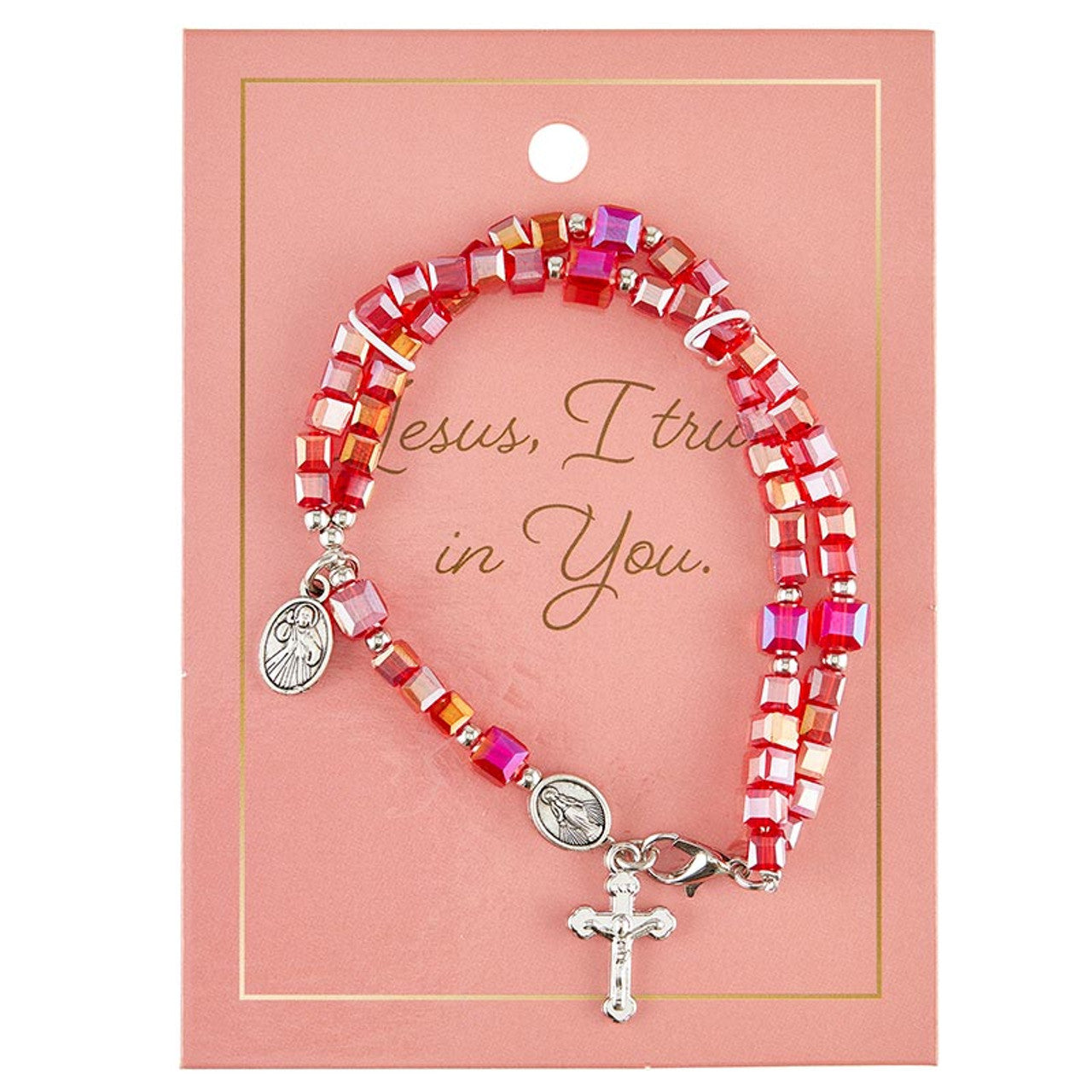 Pulsera rosario de diamantes de imitación de la Divina Misericordia