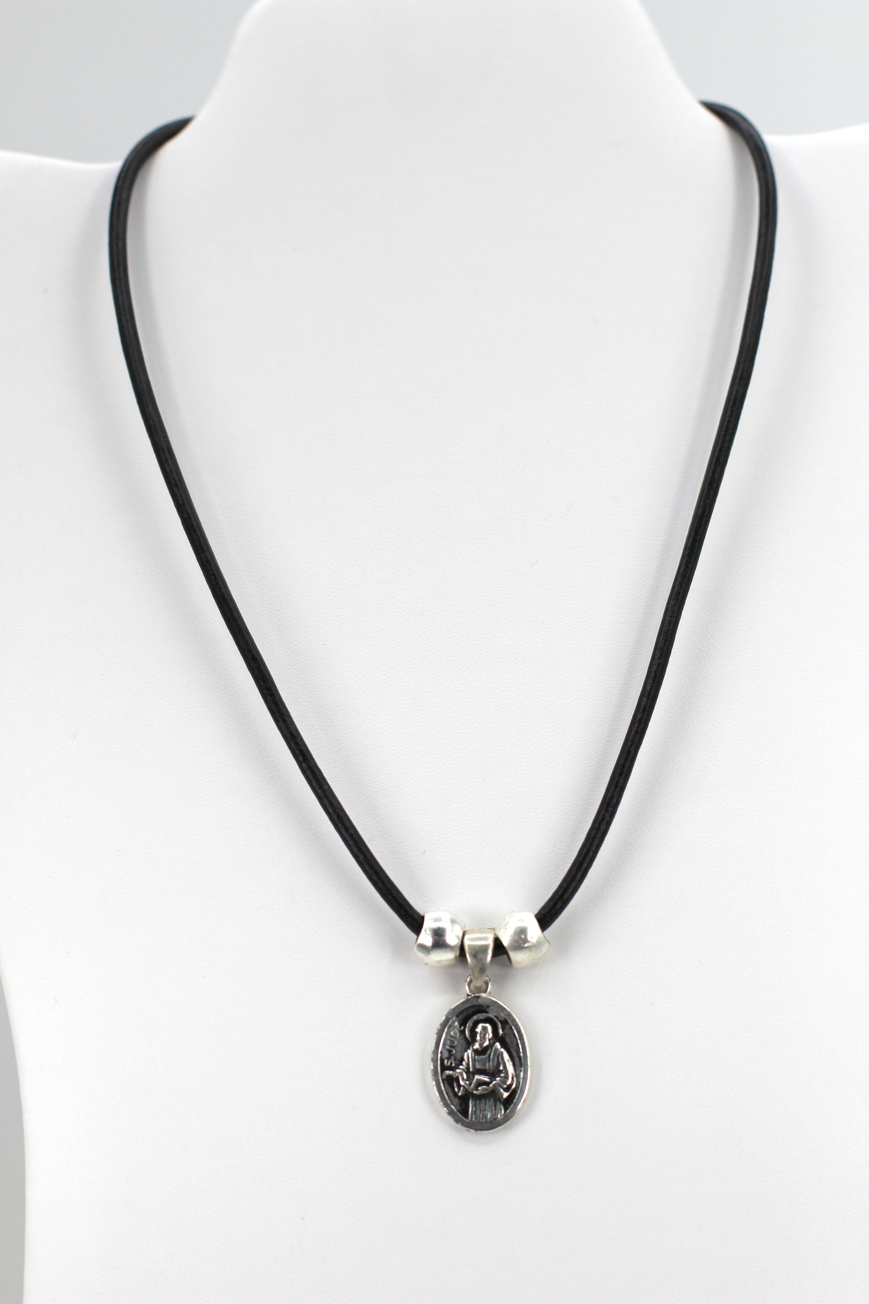 Vintage Necklace of Saint Jude Handmade Jewelry with Genuine Leather strap by Graciela's Collection