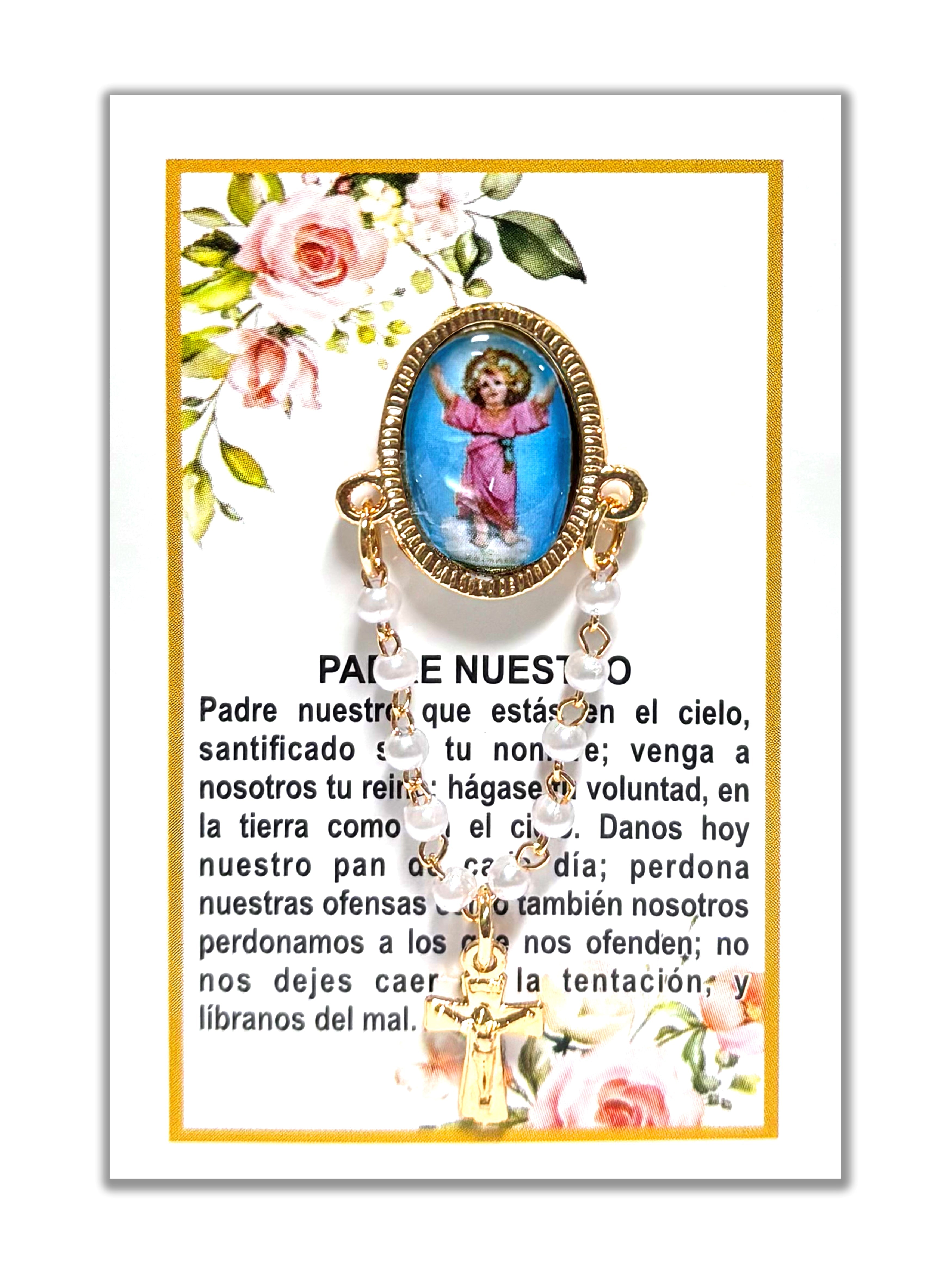 Pin de solapa ovalado con imágenes religiosas y década incluida