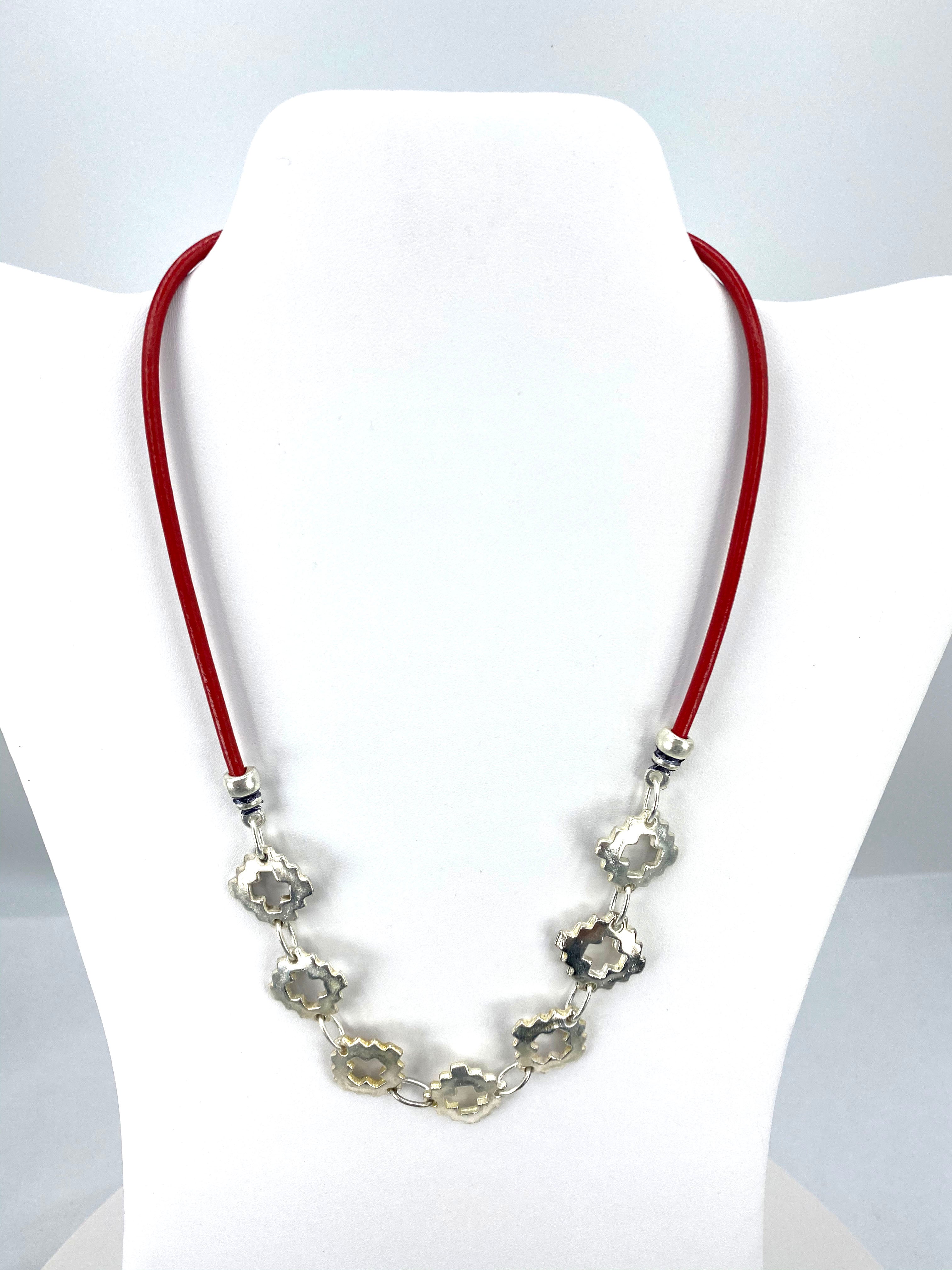 Vintage Cross Necklace and Bracelet Set Handmade Jewelry in Argentina with Genuine Leather Strap by Graciela's Collection