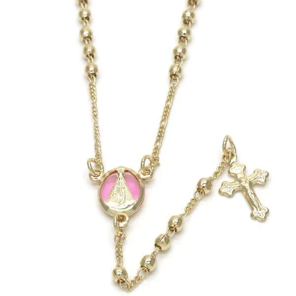 Collar rosario con imagen de la Virgen sobre centro transparente