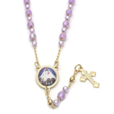 Collar rosario cristal violeta Caridad del Cobre 18”