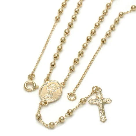 Pequeño collar rosario con medalla del Divino Niño. 18” de largo