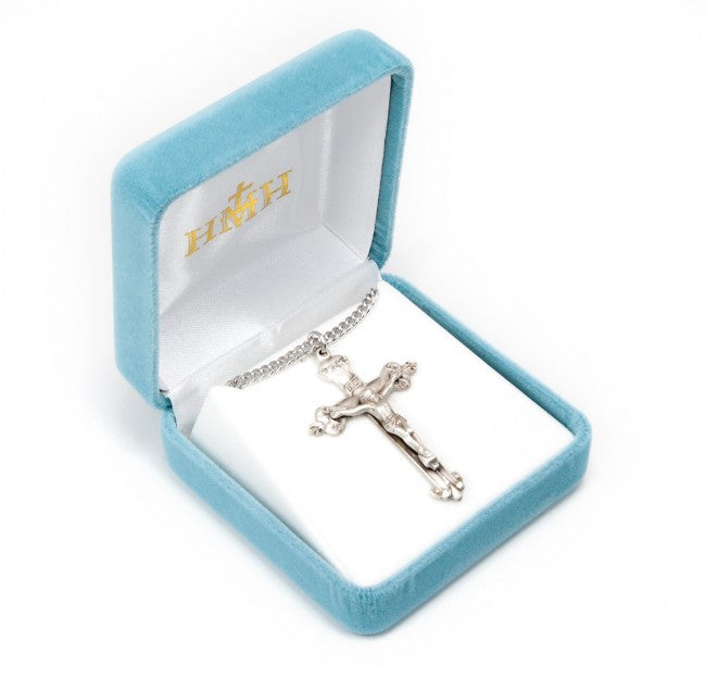 Crucifijo de plata de ley con los Sagrados Corazones