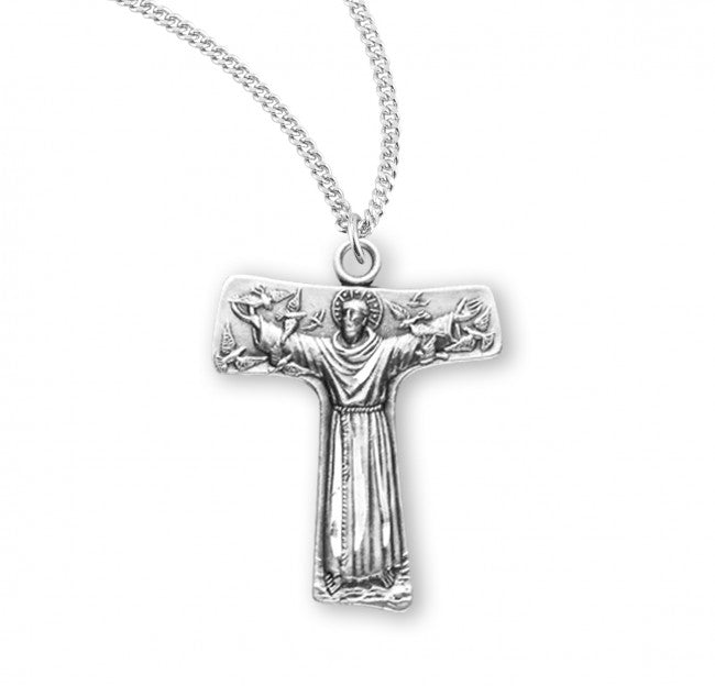 Medalla de cruz de plata de ley "Tau" de San Francisco de Asís Dimensiones: 0,8" x 0,8" (21 mm x 21 mm)