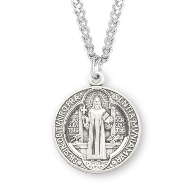 Medalla redonda de San Benito en plata de ley