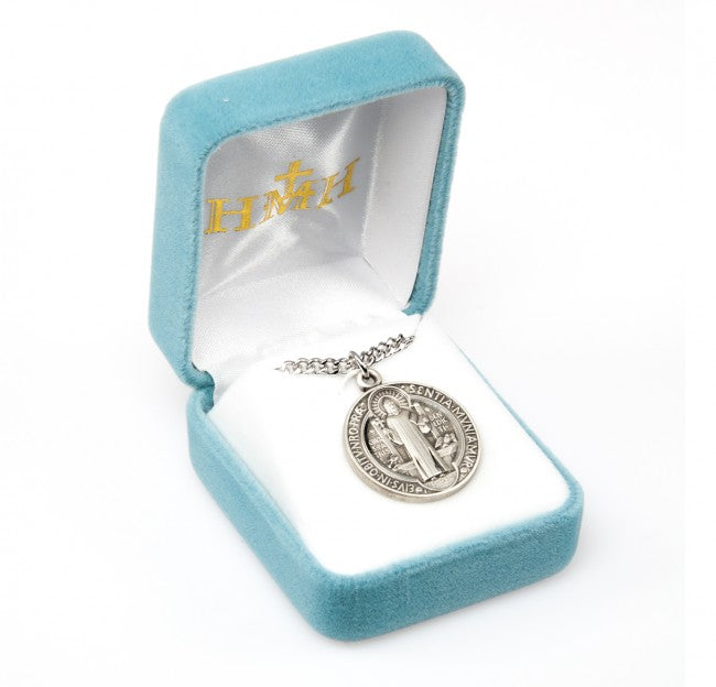 Medalla redonda de San Benito en plata de ley