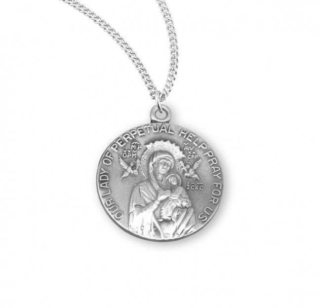 Medalla Redonda de Nuestra Señora del Perpetuo Socorro en Plata de Ley