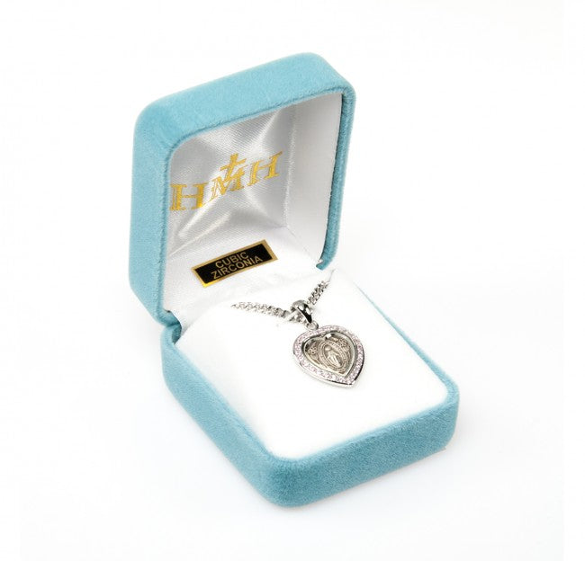 Sterling Silver Pink Cubic Zirconia Miraculous Medal
