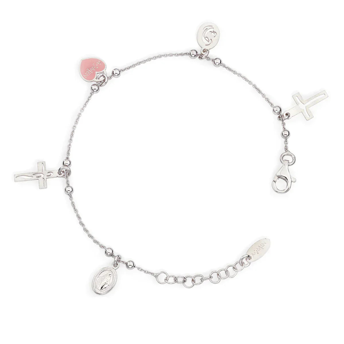 Pulsera de plata de Cristo y María