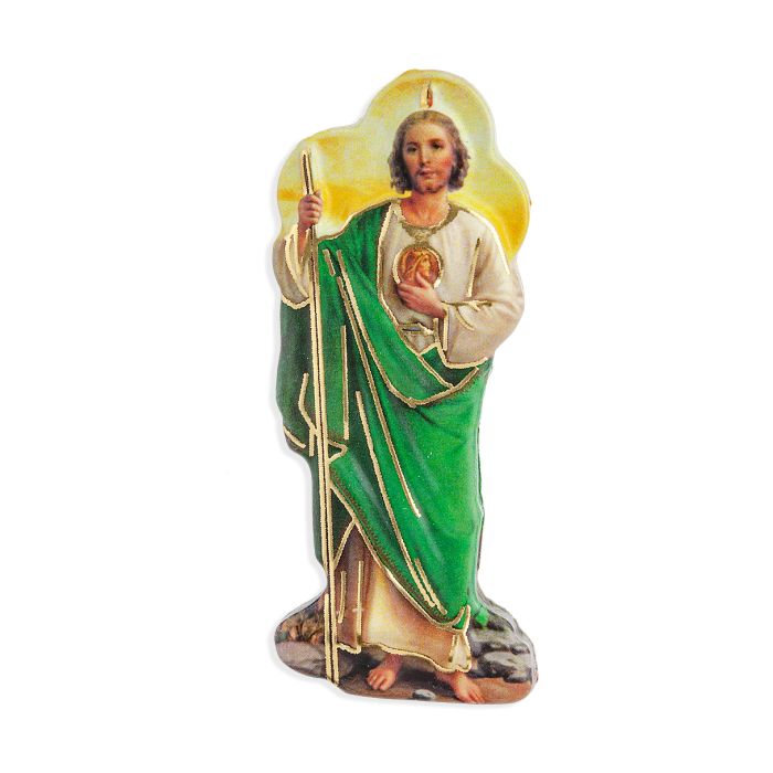 Estatuilla de resina magnética de 3" de San Judas Tadeo en 2D con detalles dorados