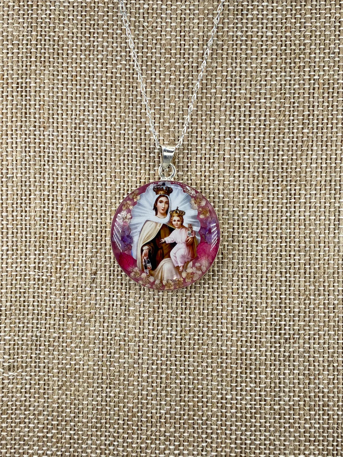 Medal whit Flowers Our Lady of Mount Carmen