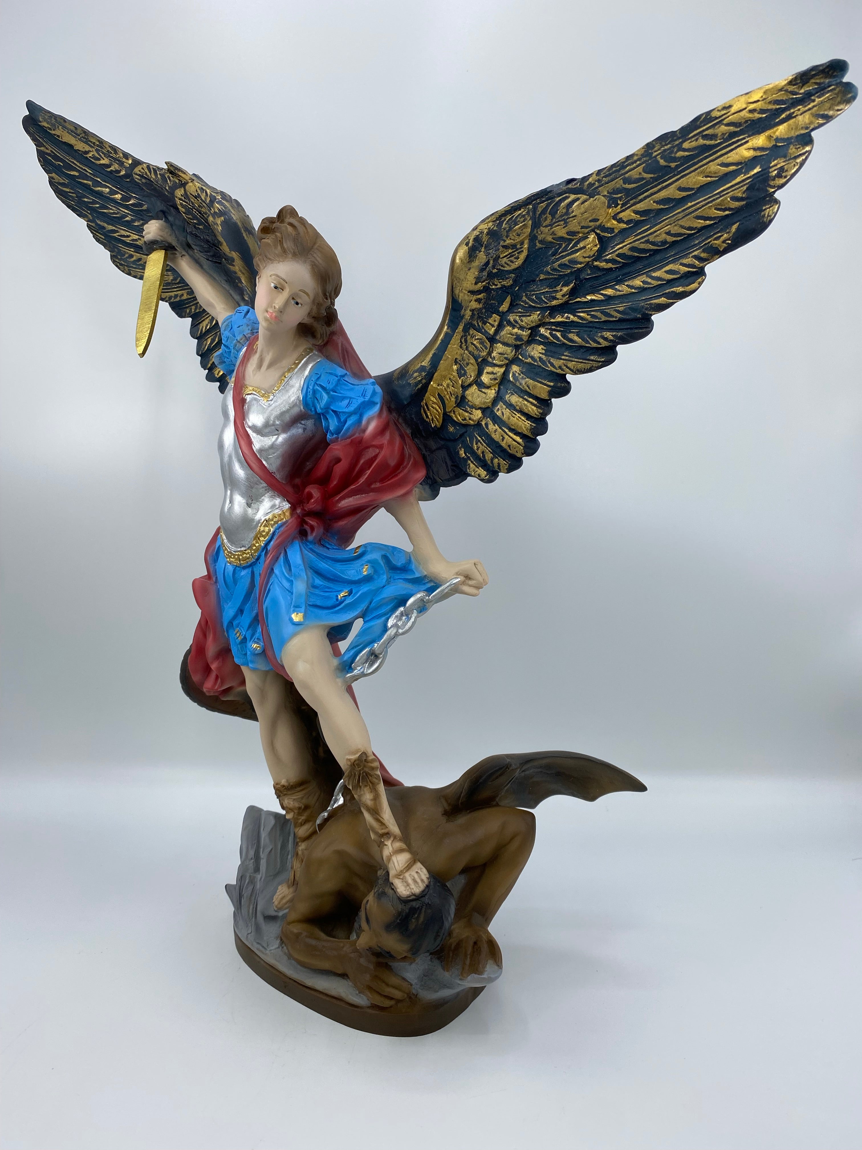 The Faith Gift Shop Saint Michael The Archangel Navy Blue & Gold Wings statue - Hand Painted in Italy - Our Tuscany Collection - Estatua de San Miguel Archangel